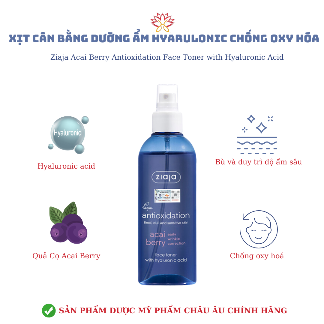 Xịt cân bằng dưỡng ẩm Hyarulonic chống oxy hóa