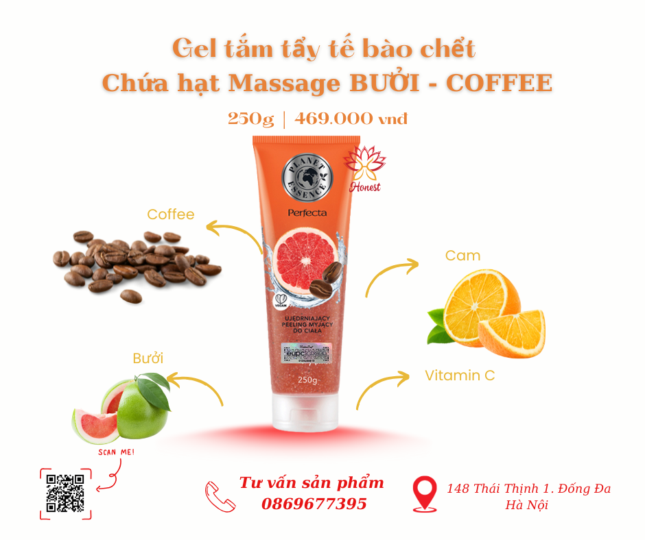 GEL TẮM TẨY TẾ BÀO CHẾT CHỨA HẠT MASSAGE BƯỞI - COFFEE