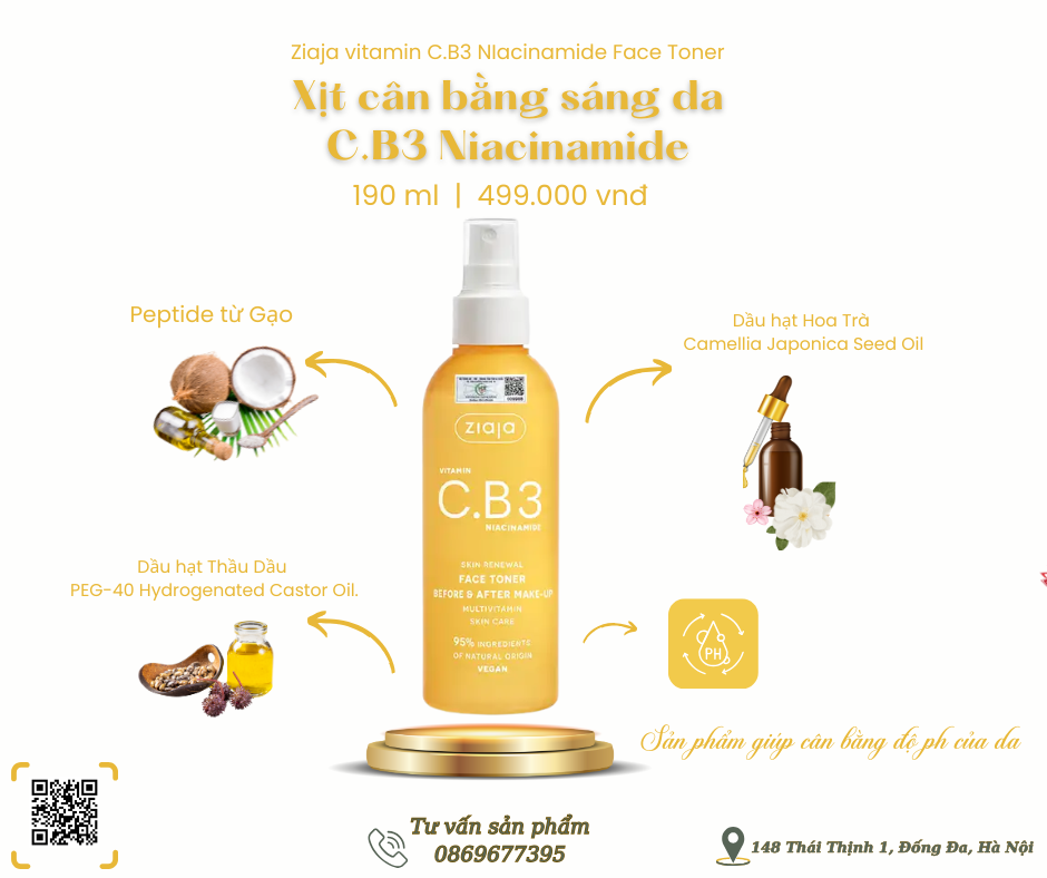 Xịt cân bằng sáng da C.B3 Niacinamide