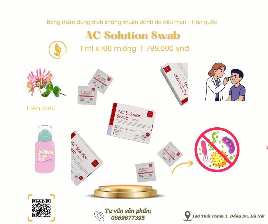 BÔNG THẤM CHĂM SÓC DA DẦU MỤN ( Hàn Quốc )  - AC Solution Swab (  1ml x 100 miếng ) 